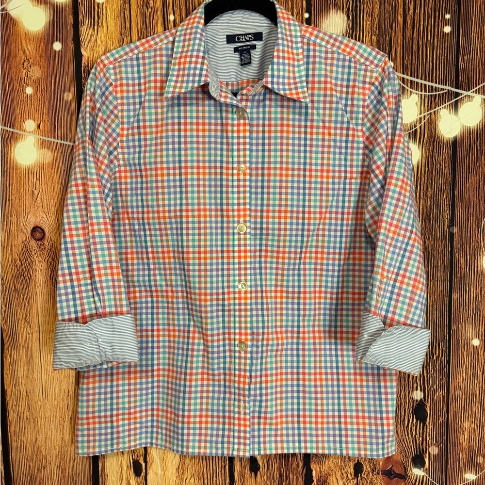 Chaps Y2K Multicolor Plaid Women’s 3/4 Sleeved Shirt